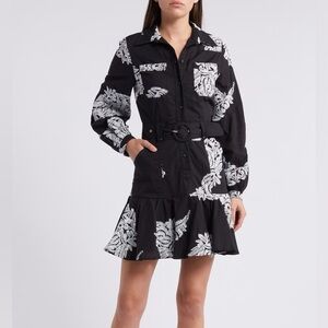 Ciebon Ina Embroidered Long Sleeve Cotton Shirtdress Black White Long Sleeve S